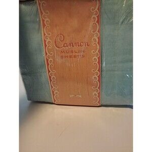 VTG NOS Cannon Muslin Sheets Pastel Blue 81x108 w/2 Matching Pillow Cases ~1960s